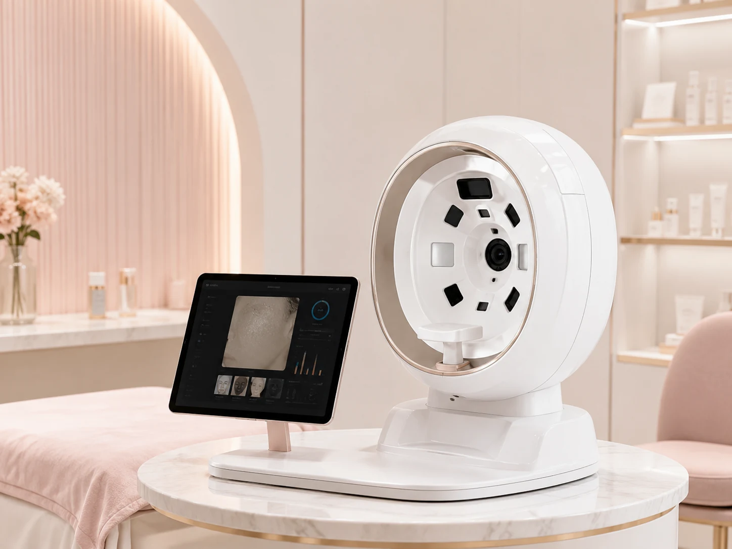 Skin analysis device in a premium medispa setting